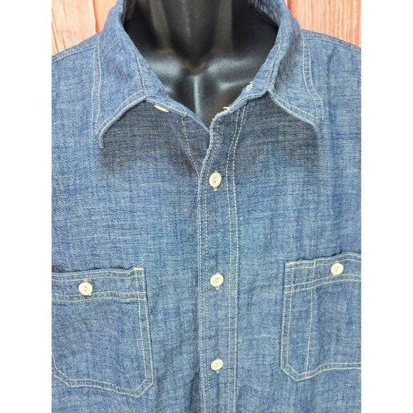 Lucky Brand Mens XX-Large Denim Shirt‎ 100% Cotton Blue Button-Up Long Sleeve - Picture 3 of 8